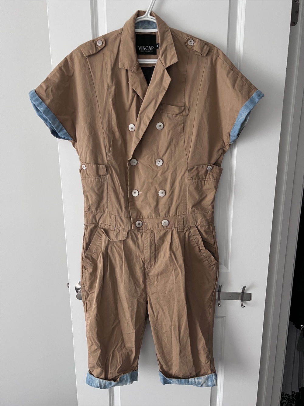 VISCAP Double-Breasted Short Sleeve Utility Jumpsuit